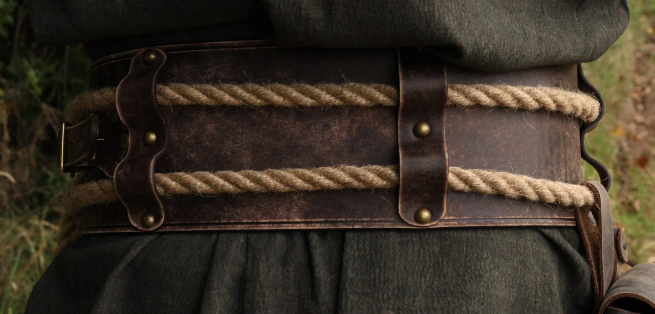 Broad LARP Leather Belt With Ropes 3 Broad LARP Leather Belt With Ropes