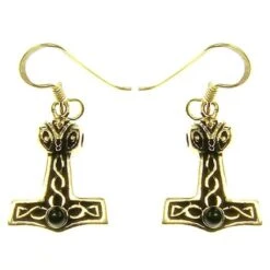 Bronze Earrings Thors'hammer With Black Stone -Larp Fashion Shop bronze ohrhaenger thorshammer mit stein ml 25019 2 1280x1280