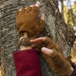 Fingerless Suede Gloves Brown