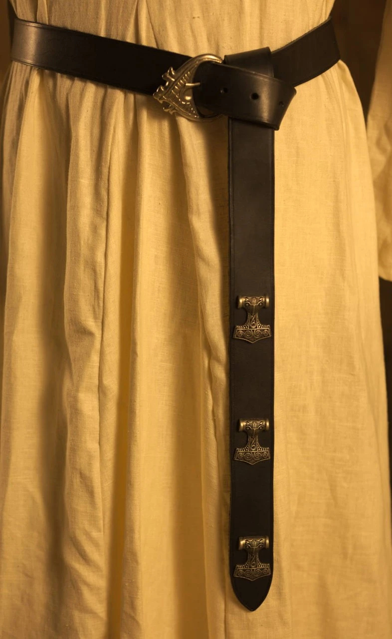 Medieval Long Belt Thor's Hammer Black 3 Medieval Long Belt Thor's Hammer Black