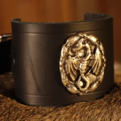 Leather Wrist Cuff Black Dragon 6cm