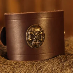 Leather Wrist Cuff Skull Brown 6cm -Larp Fashion Shop lederarmband 6cm skull braun lt ab6030bsk 1 1280x1280