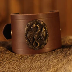 Leather Wrist Cuff Dragon Brown 6cm