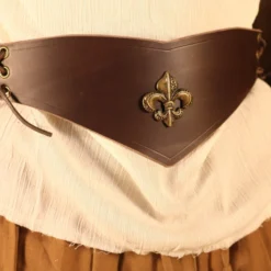 Leather Waist Belt With Rivet Fleur De Lys