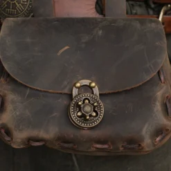 Medieval Leather Bag With Spin Lock