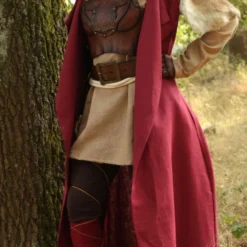 Ladies Red Hooded Linen Robe -Larp Fashion Shop rote leinenweste mit kapuze lf 332650 2 1280x1280