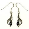 Leaf With Black Stone Silver Ear Hook (1 Pair) -Larp Fashion Shop silber ohrhaenger blatt mit schwarzem stein ml 15032 1 1280x1280