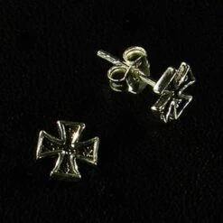 Iron Cross Silver Ear Stud (1 Pair)