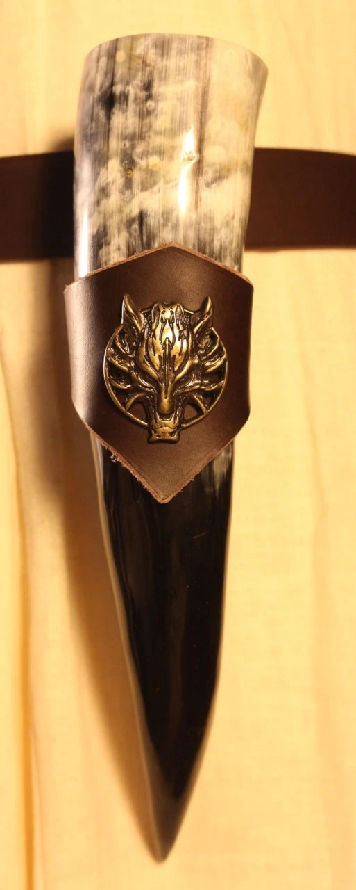 Drinking Horn W/ Brown Holder Fenris 300ml 3 Drinking Horn W/ Brown Holder Fenris 300ml