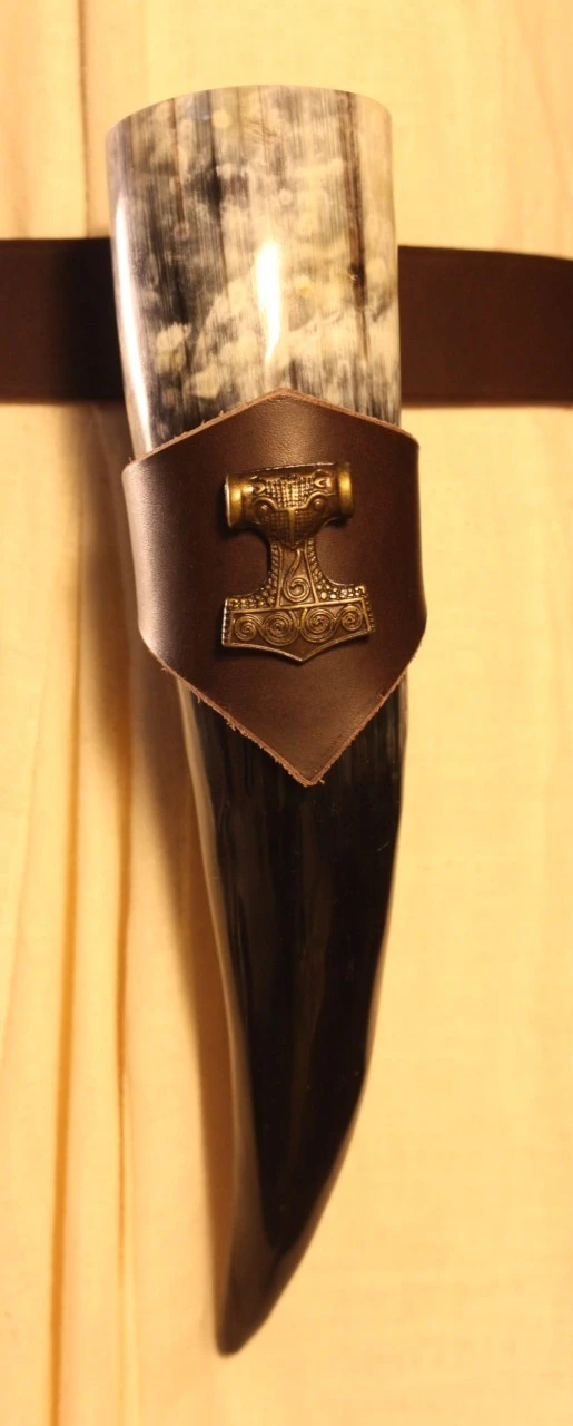 Drinking Horn W/ Brown Holder Thor's Hammer 300ml 3 Drinking Horn W/ Brown Holder Thor's Hammer 300ml